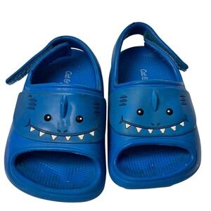 Cat & Jack Blue Shark Toddler Sandals 5 Hook Loop Backstrap Water Shoes Summer
